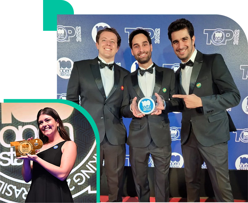Equipe Oppem recebendo premiação 100 Open Startups e Top IndTechs